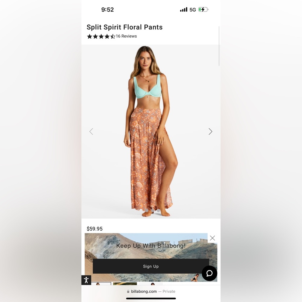 billabong slpit hem pants